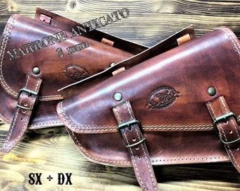 SPORTSTER side bag Motorcycle Custom Harley Iron Forty Eight Roadster 883 1200, "Mod. Choppers 003B" Leather 2 mm. hand dyed Made in Italy