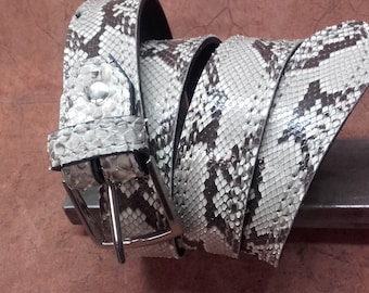 Men's belt in python, first choice, back part in Tuscan leather, height 4 cm. Made in Italy