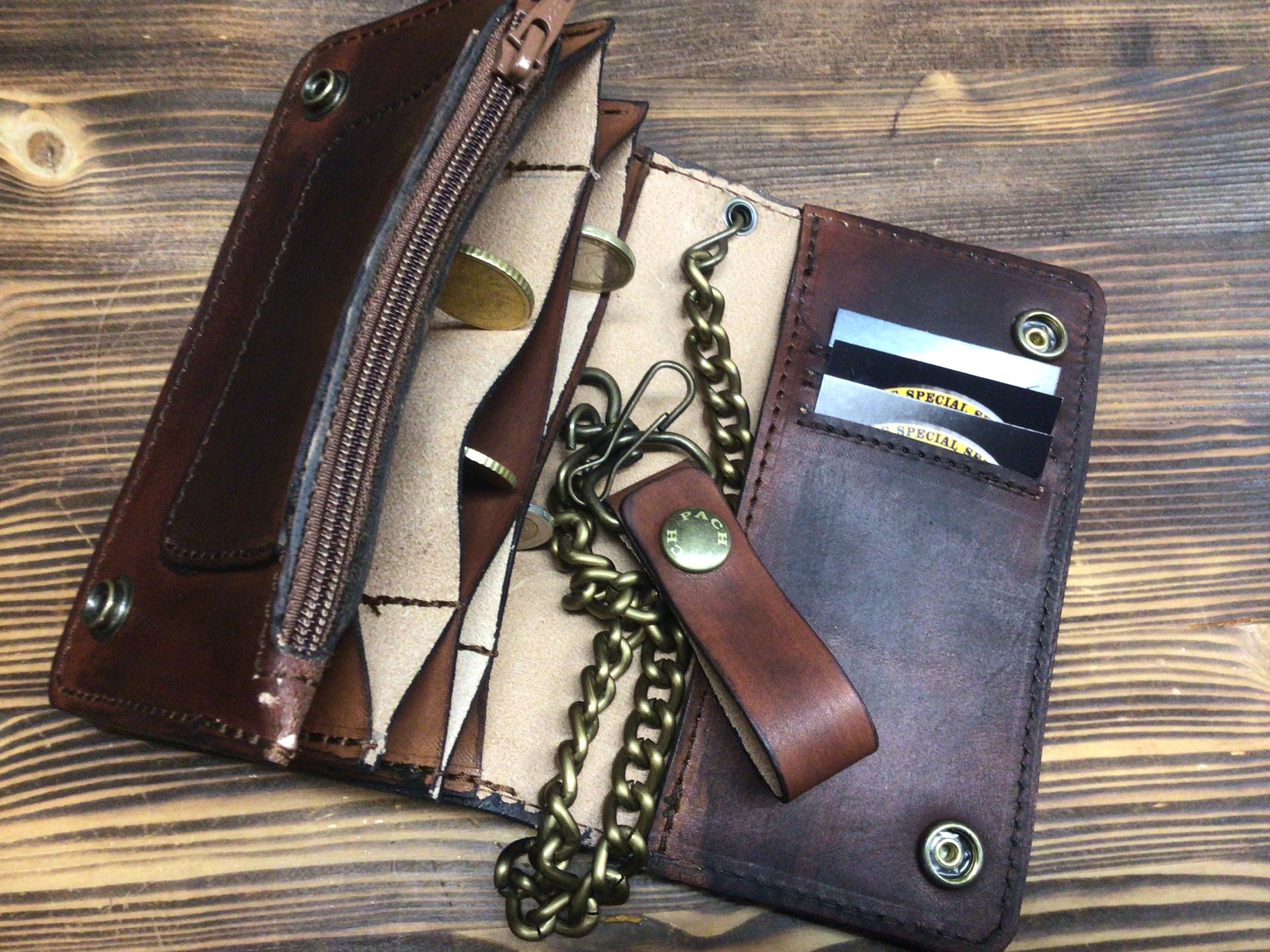 Biker Wallet With Chain, Leather Bikers Wallet, 1.5 Mm Thick