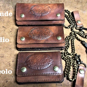 Cartera biker, Cartera Bikers acordeón para hombre en piel teñida a mano 1.5, bolsillos para dinero, tarjetero, monedero Made in Italy