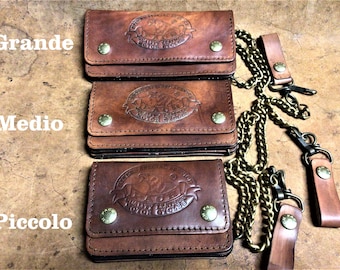 Biker wallet, Men's accordion Bikers wallet in hand-dyed leather 1.5, pockets for money, card holder, coin holder Made in Italy