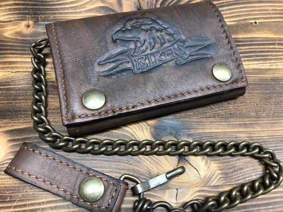 Biker Leather Wallet, Biker Wallet With Chain, ANTIQUE BROWN