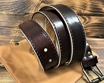 Men's leather belt, hand-dyed nautical, 4 mm thick. Italian leather Made in Italy