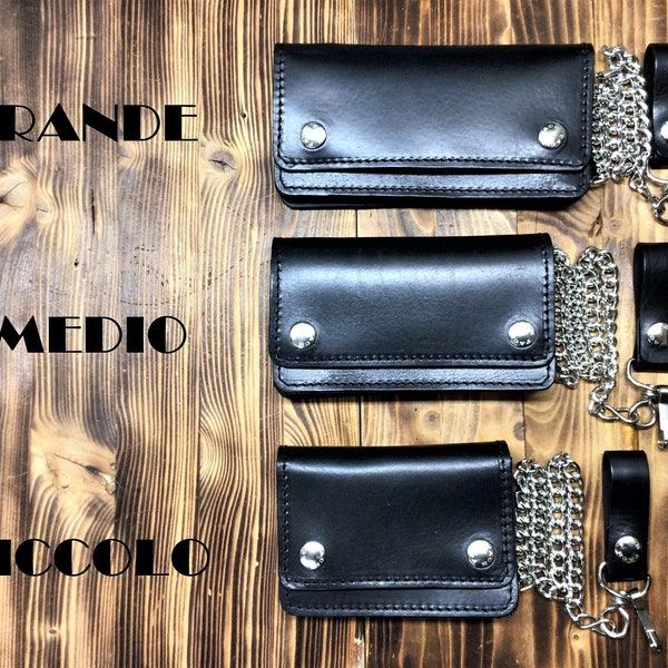 Biker wallet, Portafoglio Bikers uomo a fisarmonica in pelle e cuoietto con tasche per soldi, porta carte, porta monete Made in Italy