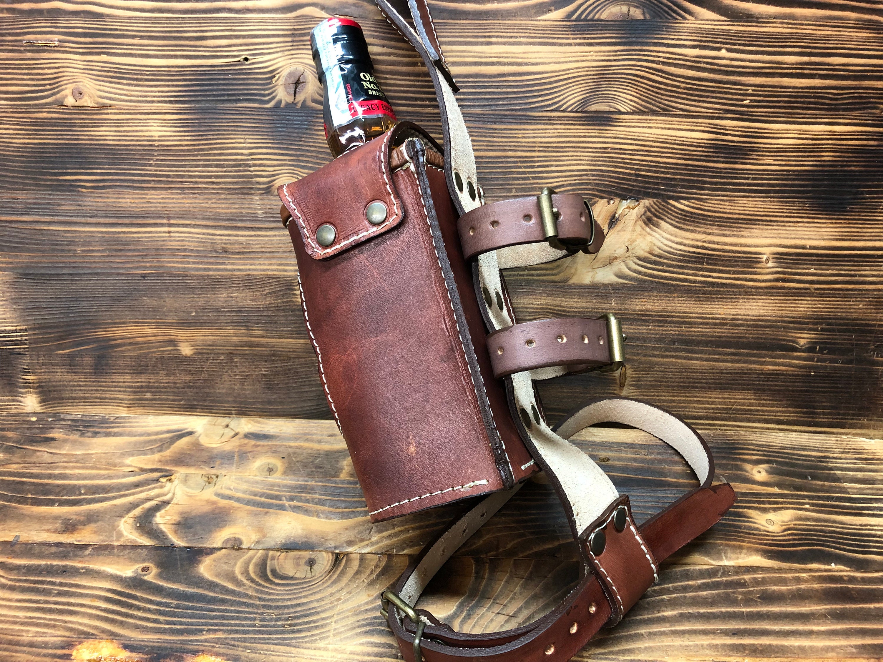 Leather Bottle Holder for Jack Daniel's, Antique Brown and Black, Handmade  Made in Italy -  Israel