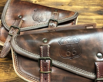Borsa SPORTSTER laterale Moto Custom Harley Iron Forty Eight Roadster 883 1200, "Mod. Choppers 003F" Cuoio 3.5m. - SX + DX - Made in Italy