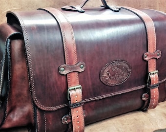 Cod. TRIKE 006 / Mod. BIG STOCK - 70/135 litres 4 mm leather travel bag to be applied to the luggage rack of the Custom Trike motorbike Made in Italy