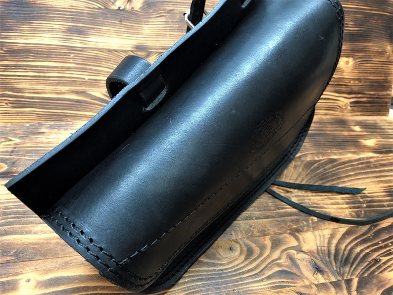 SPORTSTER Side Bag Motorcycle Custom Harley Iron Forty Eight Roadster Nightster 883 1200, "Mod. Choppers 003+STRAPP Black Volonata Leather image 5