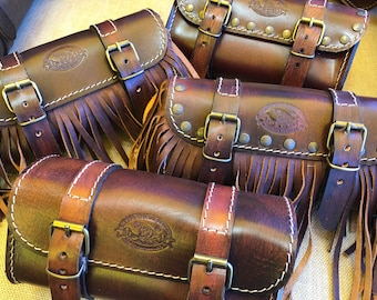 Motorcycle tool roller "INCHES model" leather thickness 3.5 ANTIQUE BROWN, Measurements 13X23X9, Handmade Made in Italy