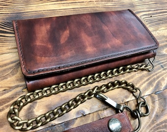 Biker wallet, Men's leather wallet, men's leather wallet, biker wallet with chain, credit card holder, coin purse Made in Italy