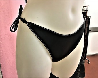 Tassel leather thong with inetern cotton lining, women's leather thong, Customable handmade made in Italy