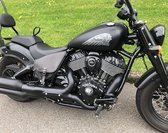 Indian Chief Bobber Dark Horse Bag, "Mod. Choppers 022" In leather available for two sides fixing to the frame, handmade Made in ITALY