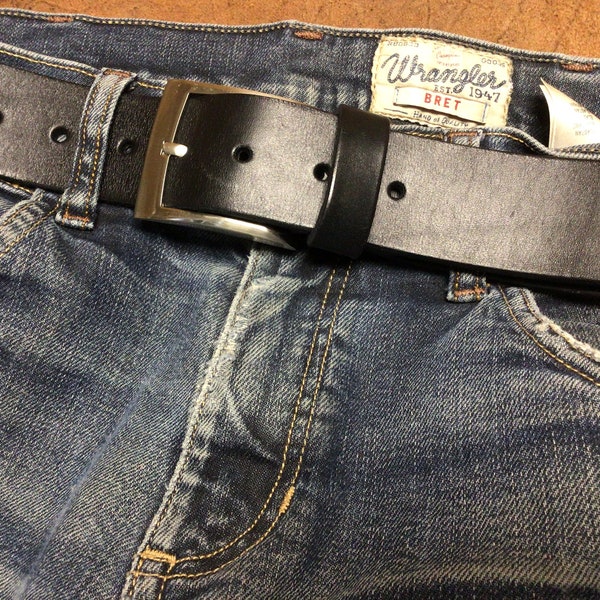 Men's black leather belts Mod. Manager with detachable buckle through handmade screws Made in Italy
