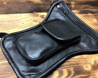 Leg pouch in sauvage leather, with belt loops and handmade leg attachment Made in Italy