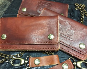 16.5 x 10 Hand Dyed Brown Aged Leather 1.5mm Accordion Biker Wallet. Made in Italy