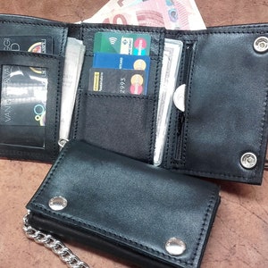 Biker wallet with chain soft leather, Portafoglio uomo pelle morbida, porta carte di credito, porta tessere, porta patente - Made in Italy -