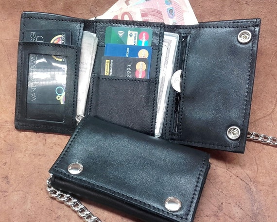 Biker wallet with chain soft leather, Portafoglio uomo pelle