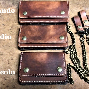 Biker-Geldbörse, Herren-Akkordeon-Biker-Geldbörse aus handgefärbtem Leder 1,5, Fächer für Geld, Kartenhalter, Münzhalter Made in Italy