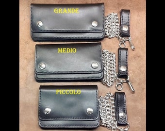 Biker wallet, Men's accordion Bikers wallet in 1.5 mm thick leather. with pockets for money, card holder, coin holder Made in Italy