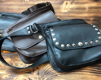 Leather bum bag with quick release and expander, adjustable size Handmade Made in Italy