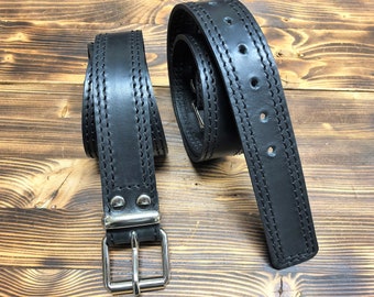 Men's leather belt 4 mm thick. double stitched thread diameter 1 mm. handmade Made in Italy