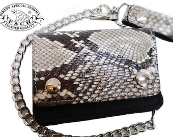 Bikers wallet in python, accordion with chain Mod. Small cm.13.5 x 10 Made in Italy