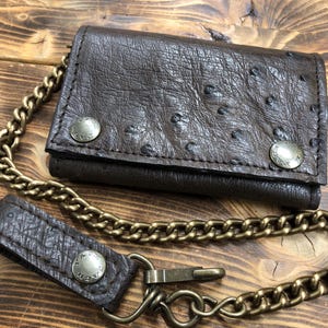 Biker portemonnee met ketting, struisvogelleer, struisvogelleren herenportemonnee, creditcardhouder, kaarthouder, rijbewijshouder Made in Italy