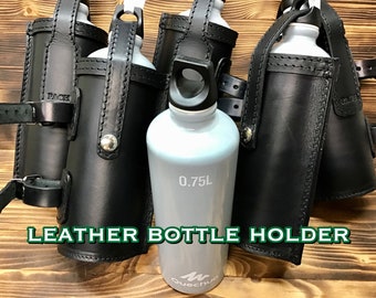 Amphibious leather thermal bottle holder for motorcycle forks and other attachments 0.50L 0.75L Handmade Made in Italy