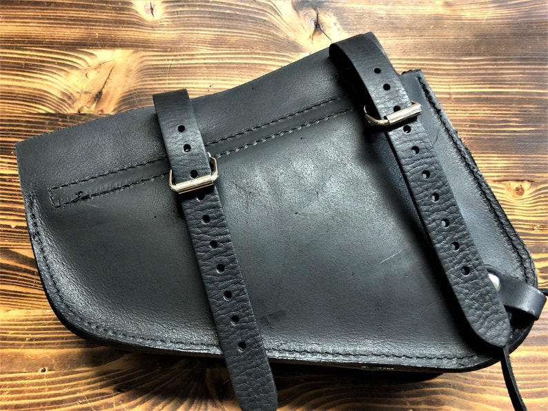 SPORTSTER Side Bag Motorcycle Custom Harley Iron Forty Eight Roadster Nightster 883 1200, "Mod. Choppers 003+STRAPP Black Volonata Leather image 10