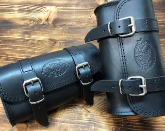 Motorcycle tool roller "INCHES model" - BLACK - 3.5 BLACK thick leather, Measurements 13X23X9, Handmade Made in Italy