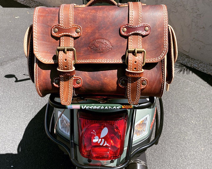 Featured listing image: Trike Code 001-D / Mod. VINTAGE COMFORT - Liters 20 Leather travel bag 4 mm. custom motorcycle rack, vespa, harley Made in Italy