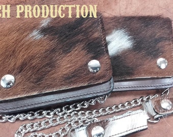 Biker wallet in spotted leather - accordion with chain and compartments for banknotes, credit cards, coin purse MADE in ITALY