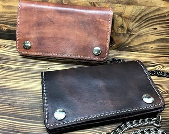 Men's wallet 16.5x9.5 cm, Men's leather biker wallet, Herren Leder Biker Geldbörse, Leather 2 mm. Tuscan vegetable tanned Made in Italy