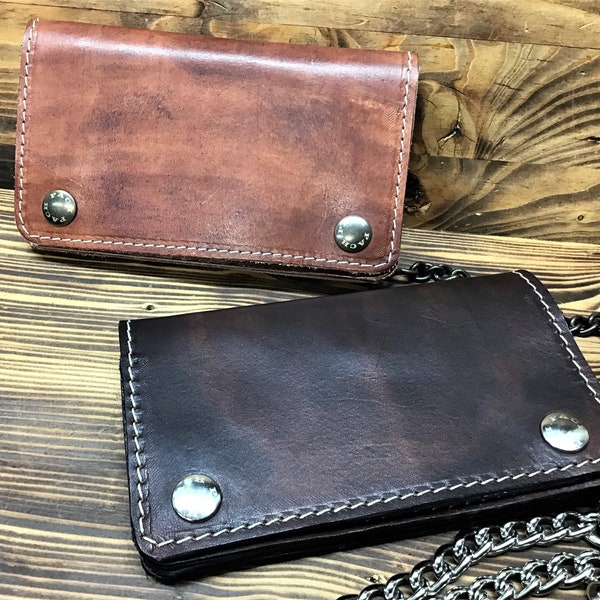 Men's wallet 16.5x9.5 cm, Men's leather biker wallet, Herren Leder Biker Geldbörse, Leather 2 mm. Tuscan vegetable tanned Made in Italy