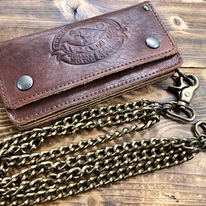Biker-Geldbörse aus Leder, Biker-Geldbörse aus italienischem Leder mit Kette, langes Modell cm. 19x10, Münzhalter, Kreditkarten Made in Italy