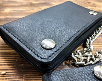 Men's wallet 16.5x9.5 cm, Men's leather biker wallet, Herren Leder Biker Geldbörse, 2 mm vegetable tanned Tuscan leather Made in Italy