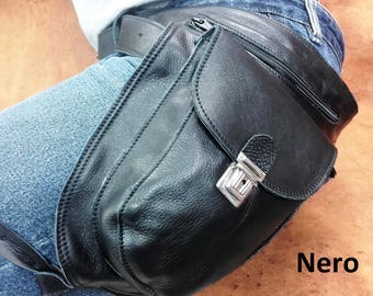 COWBOY BAG in real leather, JV collection, with adjustable belt and leg attachment Made in Italy