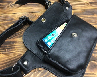 Large basic bum bag, with adjustable leather waist belt, handmade Made in Italy