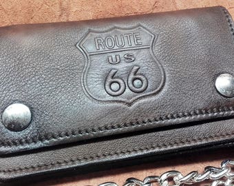Biker wallet, Bikers accordion wallet in 1.5 mm thick leather with pockets for money, card holder, coin holder - Made in Italy -
