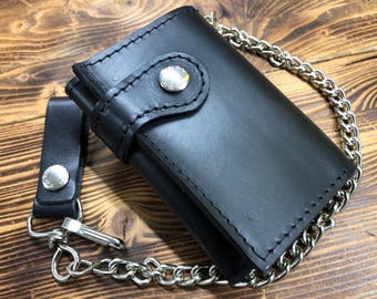 Biker wallet with chain soft leather, Men's wallet in 1.5 leather, credit card holder, card holder, driving license holder - Made in Italy -