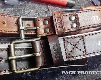 Belt in natural leather thickness 4 mm. Width 4 cm. Treated with dying and grease Made in Italy