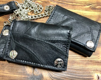 Biker wallet with chain Baby model in PATCHWORK leather, handmade Made in Italy