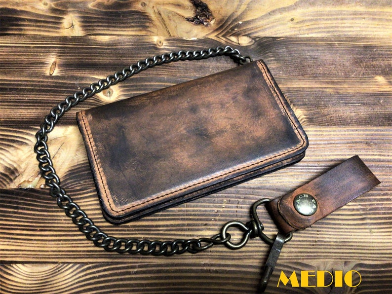 Wallet in hand-dyed leather with card holder, Mod. BIKERS CARD handmade Made in Italy Medio 16 x 9 cm