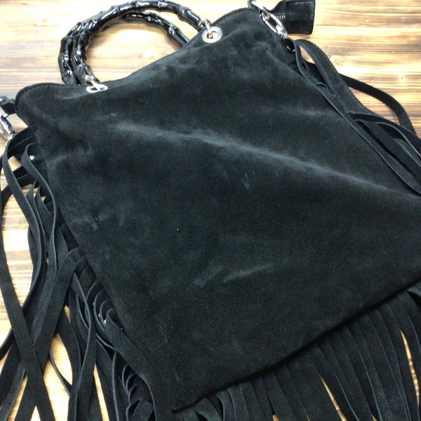 Genuine leather woman bag with fringes handmade, sac en cuir a franges, leaher bag with fringes, Ledertasche mit Fransen, Made in Italy