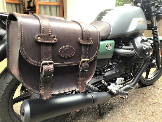 Sacoche latérale en cuir pour Moto Guzzi V7 I et V7 II