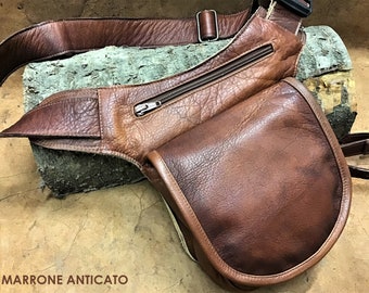 Leather belt bag, Mod. ANITA, adjustable waist with quick release Italian leather Made in Italy