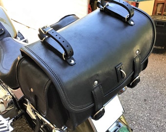 Leather travel bag for custom motorcycle luggage rack | Model TRIKE 019 | Made in Italy