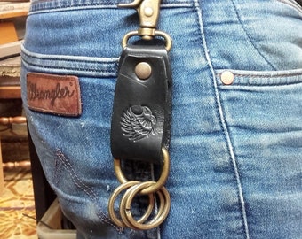 Leather key chain 4 mm. Model 205-C With Carabiner and rings for Keys Made in Italy
