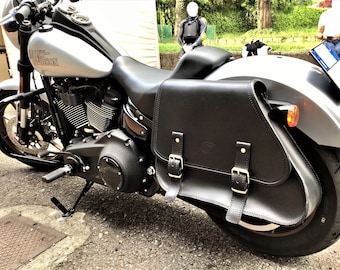 Cod. CURVA 151L / Mod. COMFORT - Single bag for Custom motorcycle Harley Dyna Sportster Italian Tuscan Leather Smooth and with recesses Made in Italy