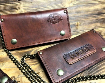 Biker wallet with chain, Leather bikers wallet, 1.5 mm thick with chain, credit cards, coins, membership cards - SINCE 1987 - Made in Italy